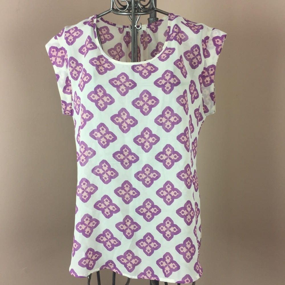Daniel Rainn white and purple sheer top